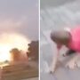 Ukrainian children duck and scream as Russian missile strikes